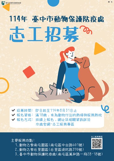114年臺中市動物保護志工招募開跑囉