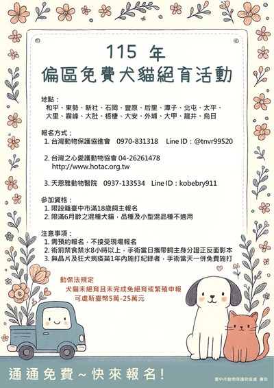 115偏區犬貓絕育活動海報